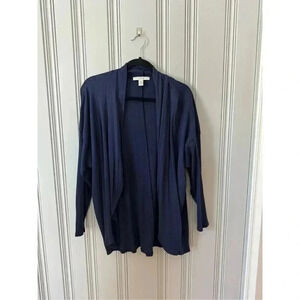 Sejour Cardigan Women's Plus Size 2X, Navy Blue Wool Blend Open Waterfall